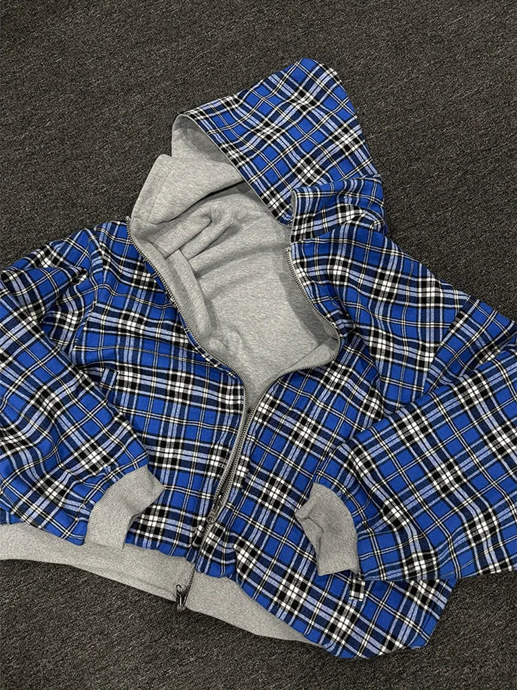 Hidden Life Plaid Zip-Up Hoodie