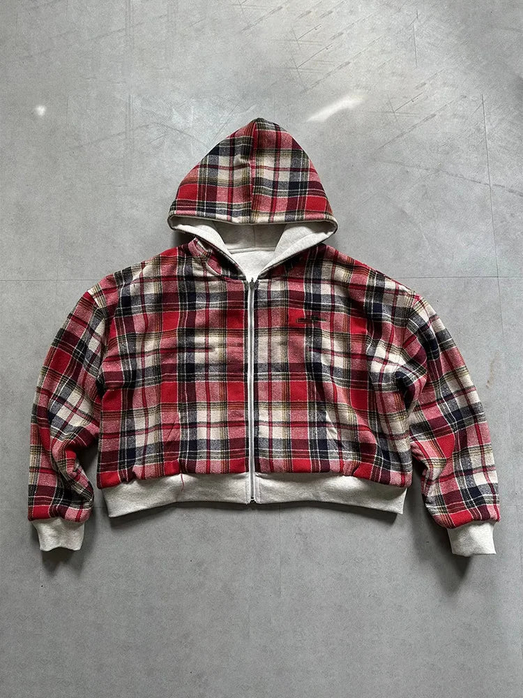 Hidden Life Plaid Zip-Up Hoodie