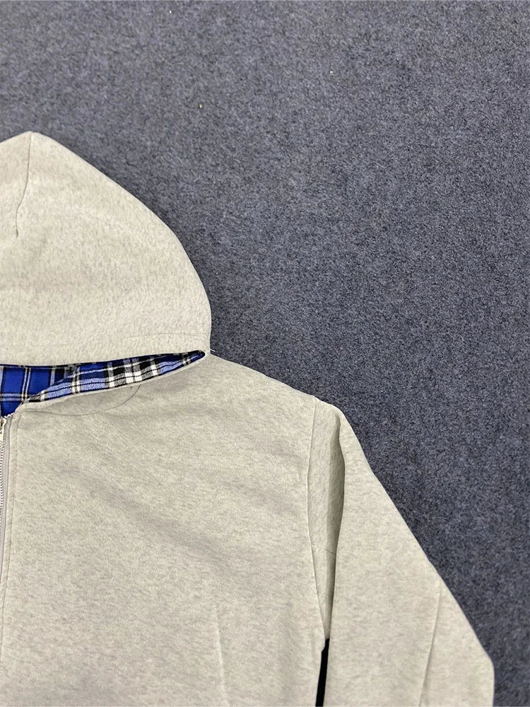 Hidden Life Plaid Zip-Up Hoodie