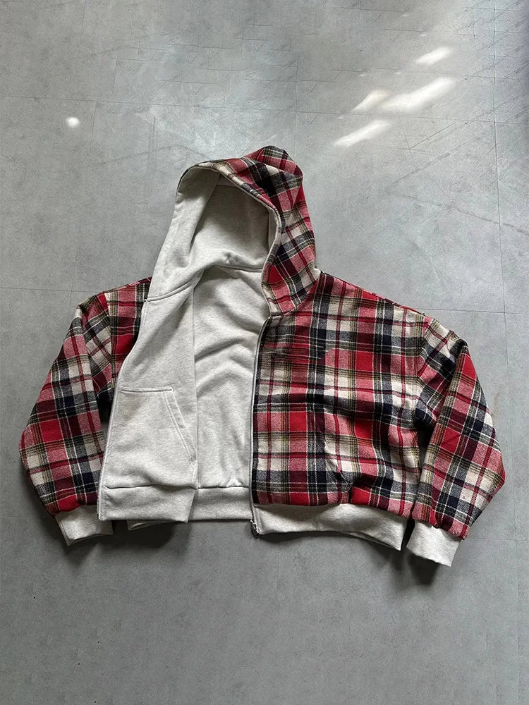 Hidden Life Plaid Zip-Up Hoodie