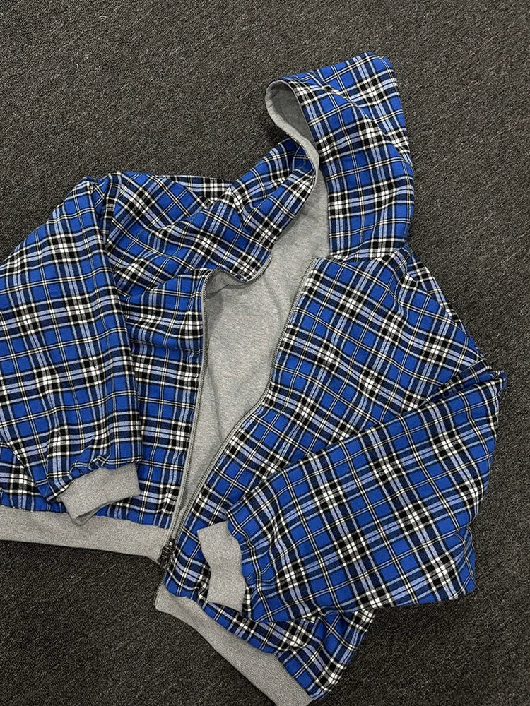 Hidden Life Plaid Zip-Up Hoodie