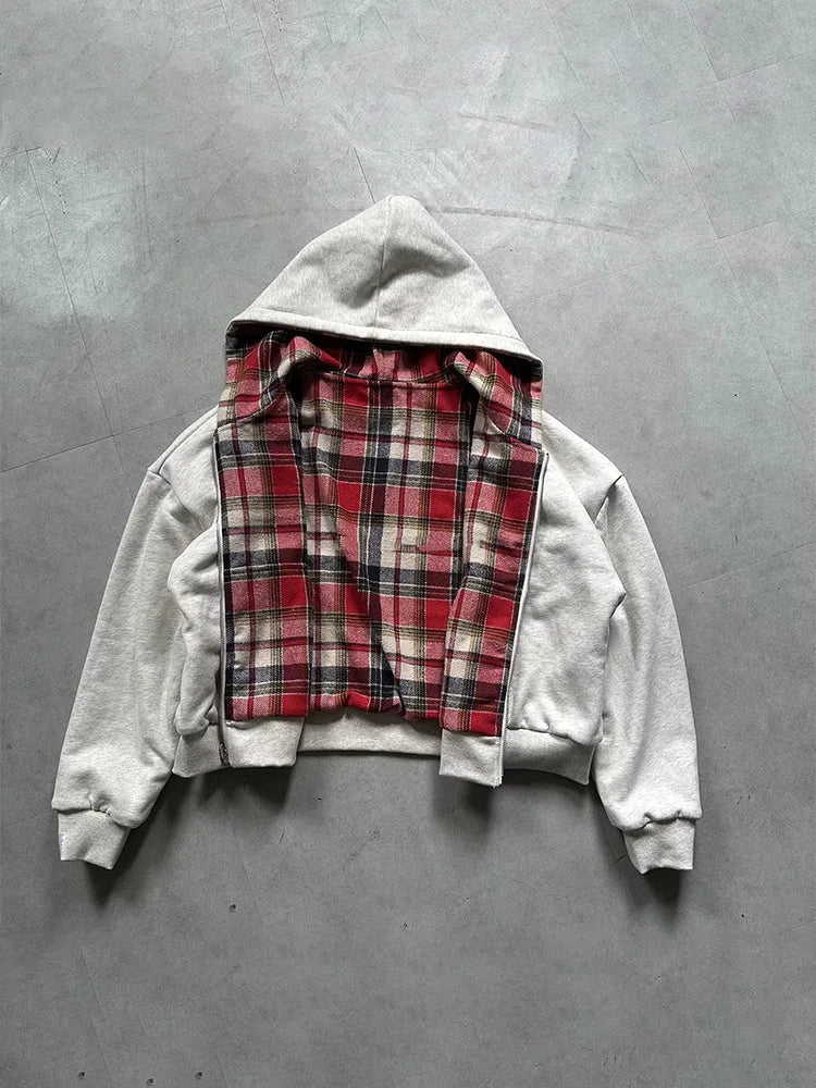 Hidden Life Plaid Zip-Up Hoodie