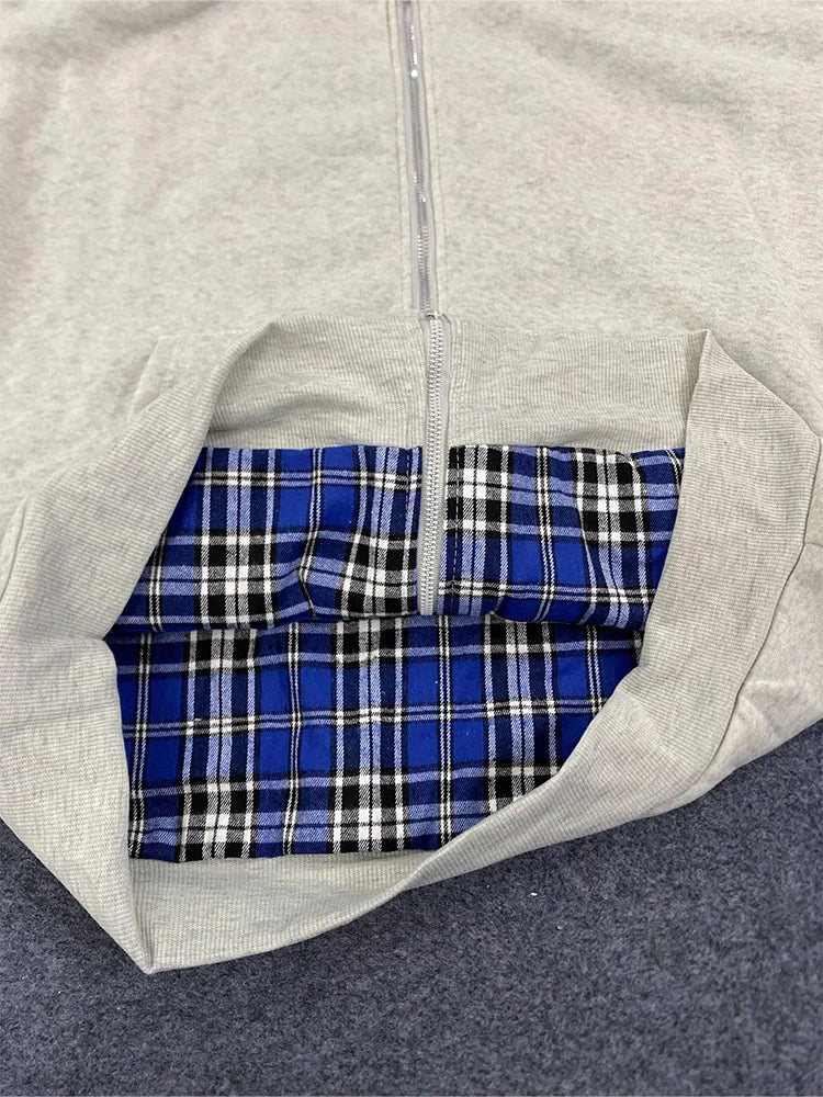 Hidden Life Plaid Zip-Up Hoodie
