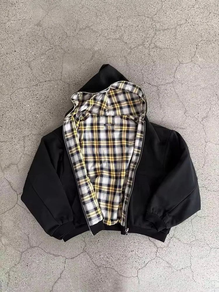 Hidden Life Plaid Zip-Up Hoodie