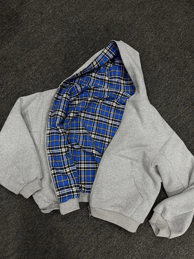 Hidden Life Plaid Zip-Up Hoodie
