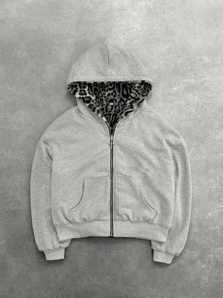 Snow Leopard Zip-Up Hoodie