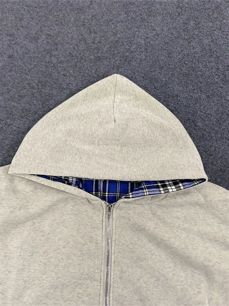 Hidden Life Plaid Zip-Up Hoodie